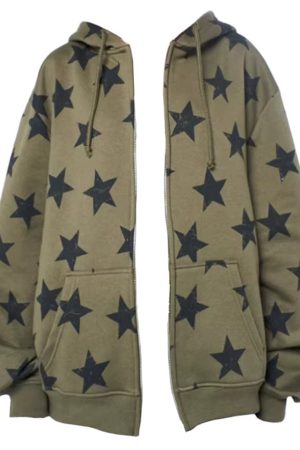 Casual Day Outfits, Easy Trendy Outfits 2000s Aesthetic Star Print Hoodie