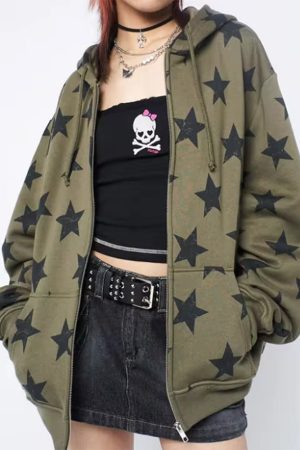 Casual Day Outfits, Easy Trendy Outfits 2000s Aesthetic Star Print Hoodie