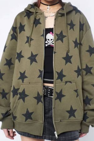 Casual Day Outfits, Easy Trendy Outfits 2000s Aesthetic Star Print Hoodie