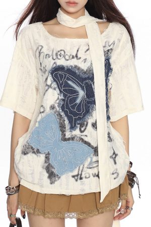 Casual Day Outfits, Easy Trendy Outfits 2007 Aesthetic Butterfly Patch Tee