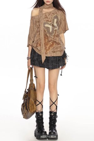 Casual Day Outfits, Easy Trendy Outfits 2007 Aesthetic Butterfly Patch Tee