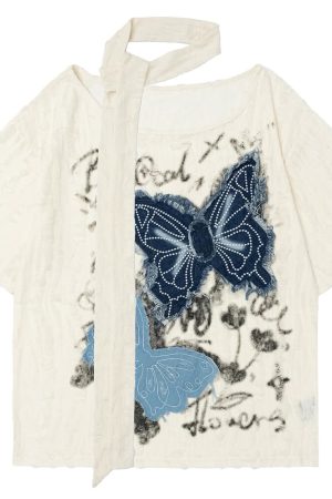 Casual Day Outfits, Easy Trendy Outfits 2007 Aesthetic Butterfly Patch Tee