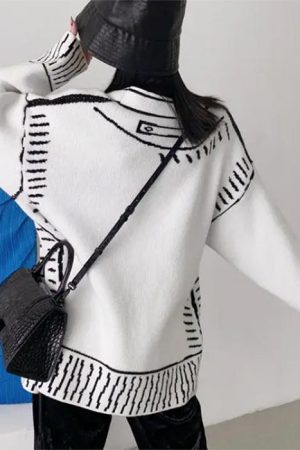 Casual Day Outfits, Easy Trendy Outfits 2D Cartoon Outline Knitted Cardigan