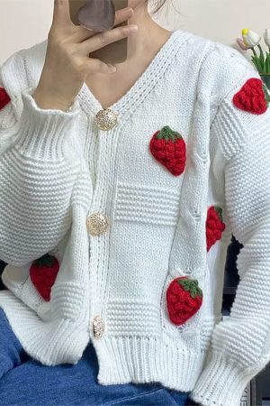 Casual Day Outfits, Easy Trendy Outfits 3D Strawberry Pattern Cardigan
