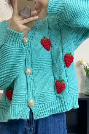 Casual Day Outfits, Easy Trendy Outfits 3D Strawberry Pattern Cardigan