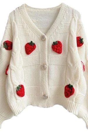 Casual Day Outfits, Easy Trendy Outfits 3D Strawberry Pattern Cardigan