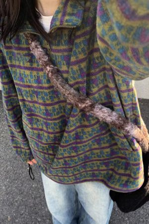 Casual Day Outfits, Easy Trendy Outfits 80's Grandma Zip-Up Fleece Sweatshirt