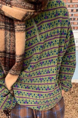 Casual Day Outfits, Easy Trendy Outfits 80's Grandma Zip-Up Fleece Sweatshirt