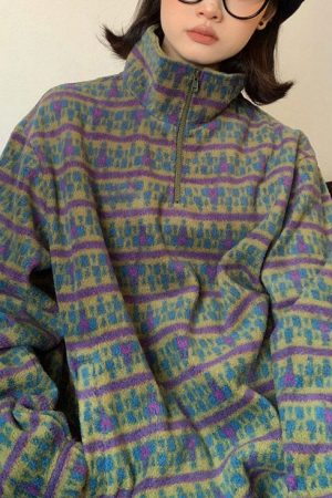 Casual Day Outfits, Easy Trendy Outfits 80's Grandma Zip-Up Fleece Sweatshirt