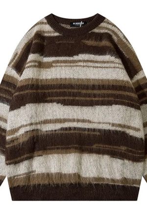 Casual Day Outfits, Easy Trendy Outfits 90's Aesthetic Striped Knit Sweater