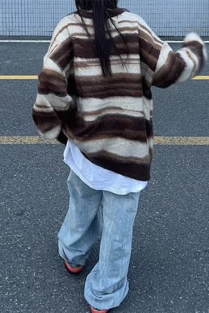 Casual Day Outfits, Easy Trendy Outfits 90's Aesthetic Striped Knit Sweater