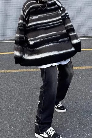 Casual Day Outfits, Easy Trendy Outfits 90's Aesthetic Striped Knit Sweater