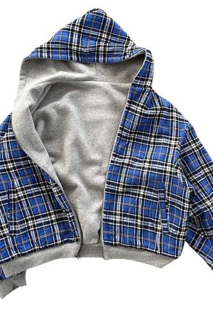 Casual Day Outfits, Easy Trendy Outfits 90s Plaid Reversible Hooded Jacket