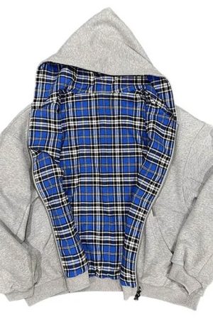 Casual Day Outfits, Easy Trendy Outfits 90s Plaid Reversible Hooded Jacket