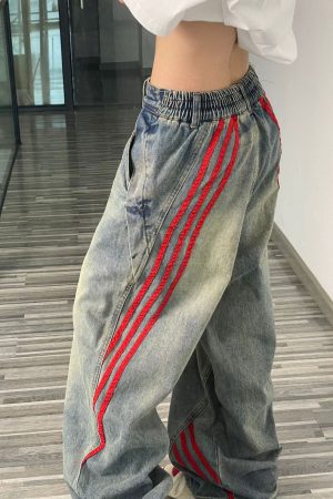 Casual Day Outfits, Easy Trendy Outfits 90s Style Wide Red Stripe Jeans