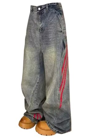 Casual Day Outfits, Easy Trendy Outfits 90s Style Wide Red Stripe Jeans