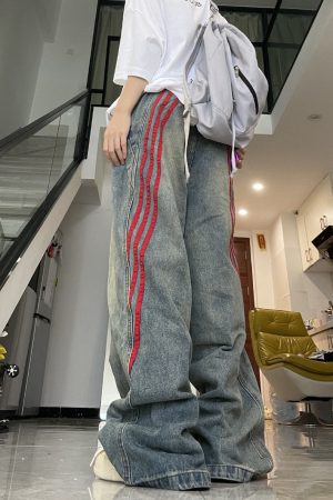 Casual Day Outfits, Easy Trendy Outfits 90s Style Wide Red Stripe Jeans