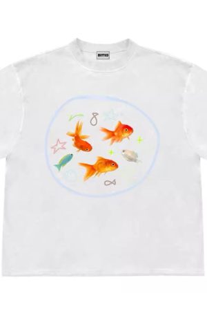 Casual Day Outfits, Easy Trendy Outfits Aesthetic Goldfish Graphic T-Shirt