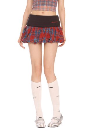Casual Day Outfits, Easy Trendy Outfits Aesthetic Plaid Balloon Mini Skirt