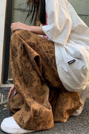 Casual Day Outfits, Easy Trendy Outfits Aesthetic Wide Floral Cord Pants