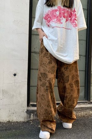 Casual Day Outfits, Easy Trendy Outfits Aesthetic Wide Floral Cord Pants