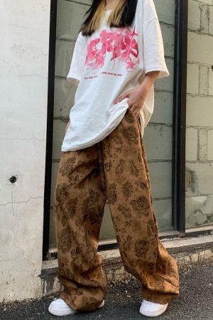 Casual Day Outfits, Easy Trendy Outfits Aesthetic Wide Floral Cord Pants