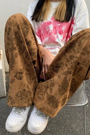 Casual Day Outfits, Easy Trendy Outfits Aesthetic Wide Floral Cord Pants