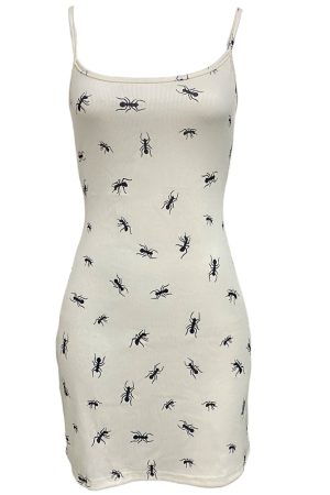 Casual Day Outfits, Easy Trendy Outfits All Over Ant Print Ribbed Slip Dress