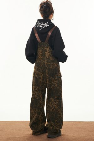 Casual Day Outfits, Easy Trendy Outfits Animal Instincts Leopard Print Denim Overalls