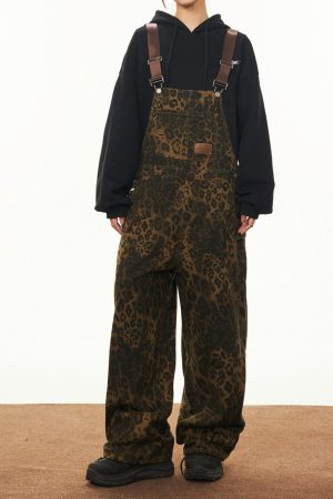 Casual Day Outfits, Easy Trendy Outfits Animal Instincts Leopard Print Denim Overalls