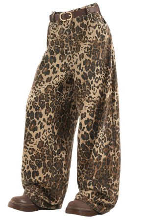 Casual Day Outfits, Easy Trendy Outfits Animal Instincts Leopard Print Wide-Leg Pants