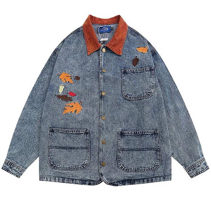 Casual Day Outfits, Easy Trendy Outfits Autumn Leaves Embroidery Denim Jacket Casual Day Outfits, Easy Trendy Outfits Autumn Leaves Embroidery Denim Jacket