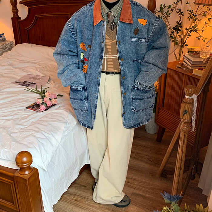 Casual Day Outfits, Easy Trendy Outfits Autumn Leaves Embroidery Denim Jacket Casual Day Outfits, Easy Trendy Outfits Autumn Leaves Embroidery Denim Jacket