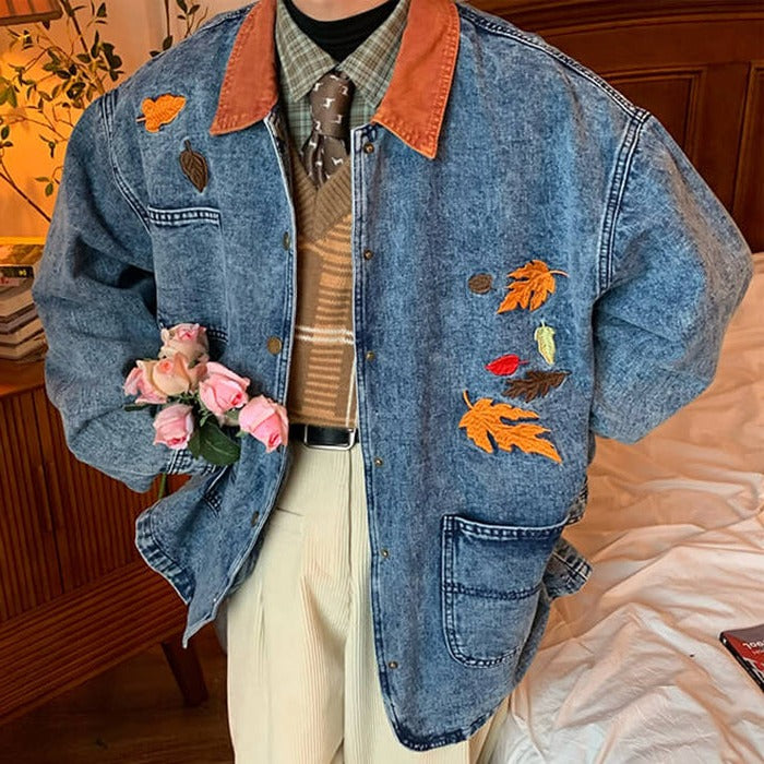 Casual Day Outfits, Easy Trendy Outfits Autumn Leaves Embroidery Denim Jacket Casual Day Outfits, Easy Trendy Outfits Autumn Leaves Embroidery Denim Jacket
