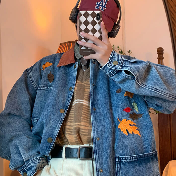 Casual Day Outfits, Easy Trendy Outfits Autumn Leaves Embroidery Denim Jacket Casual Day Outfits, Easy Trendy Outfits Autumn Leaves Embroidery Denim Jacket