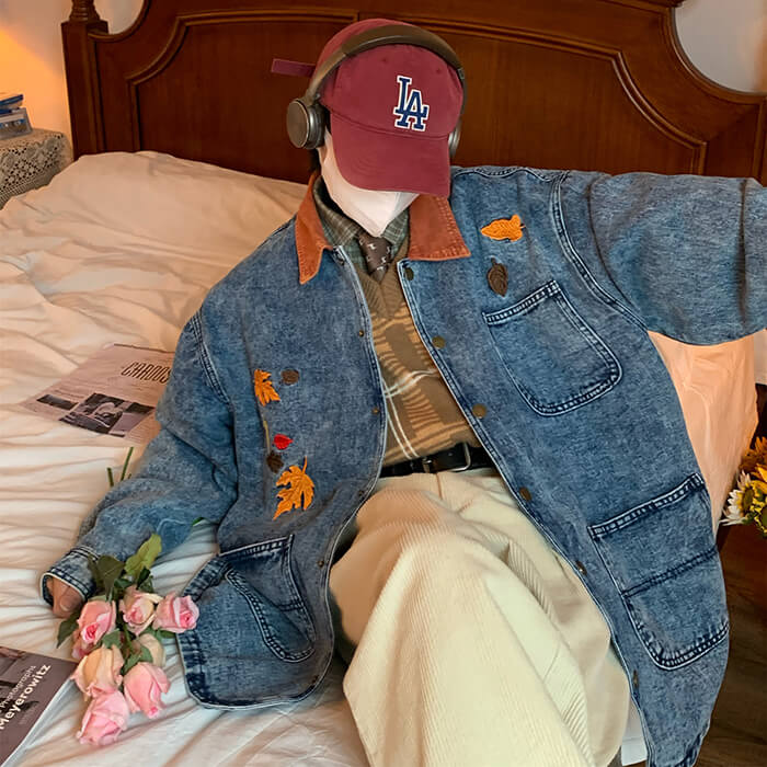 Casual Day Outfits, Easy Trendy Outfits Autumn Leaves Embroidery Denim Jacket Casual Day Outfits, Easy Trendy Outfits Autumn Leaves Embroidery Denim Jacket