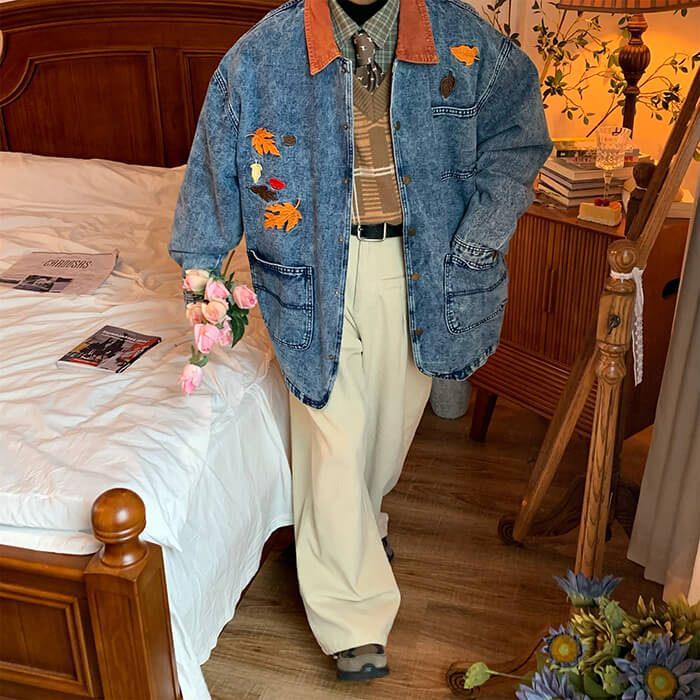 Casual Day Outfits, Easy Trendy Outfits Autumn Leaves Embroidery Denim Jacket Casual Day Outfits, Easy Trendy Outfits Autumn Leaves Embroidery Denim Jacket