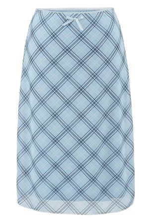 Casual Day Outfits, Easy Trendy Outfits Baby Blue Plaid Midi Skirt