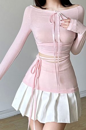 Casual Day Outfits, Easy Trendy Outfits Balletcore Aesthetic Long Sleeve Top