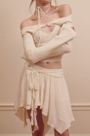 Casual Day Outfits, Easy Trendy Outfits Balletcore Asymmetrical Mid Skirt