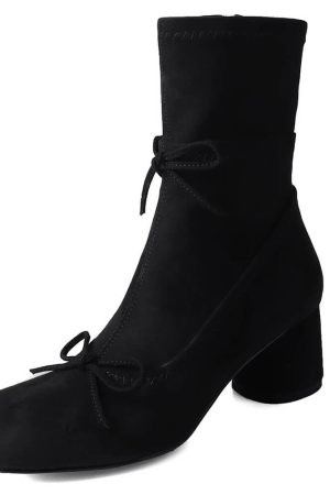 Casual Day Outfits, Easy Trendy Outfits Balletcore Square-Toe Ankle Boots