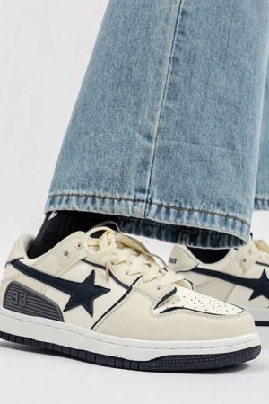 Casual Day Outfits, Easy Trendy Outfits Beige & Navy Shooting Star Sneakers