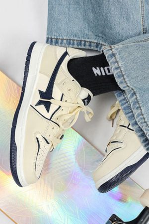 Casual Day Outfits, Easy Trendy Outfits Beige & Navy Shooting Star Sneakers