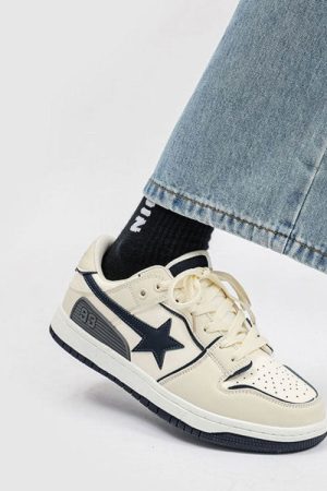 Casual Day Outfits, Easy Trendy Outfits Beige & Navy Shooting Star Sneakers