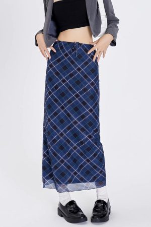 Casual Day Outfits, Easy Trendy Outfits Best In Class Plaid Maxi Skirt in Blue
