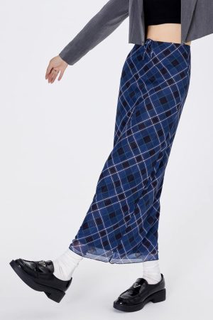 Casual Day Outfits, Easy Trendy Outfits Best In Class Plaid Maxi Skirt in Blue