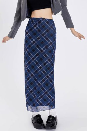 Casual Day Outfits, Easy Trendy Outfits Best In Class Plaid Maxi Skirt in Blue