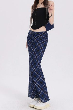 Casual Day Outfits, Easy Trendy Outfits Best In Class Plaid Maxi Skirt in Blue