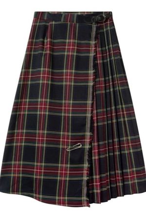 Casual Day Outfits, Easy Trendy Outfits Black and Red Plaid Midi Skirt