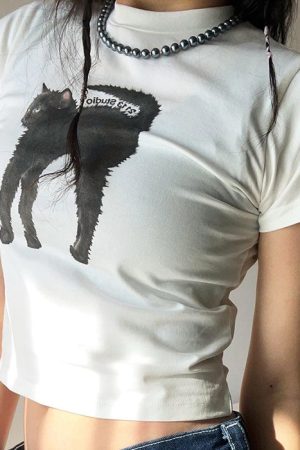 Casual Day Outfits, Easy Trendy Outfits Black Cat Crop Top